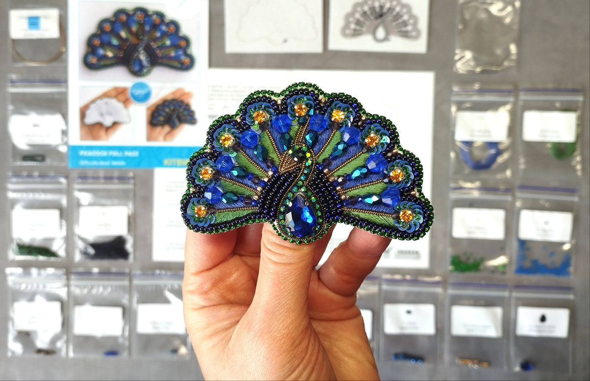 Peacock Profile Embroidery Beaded Brooch Kit