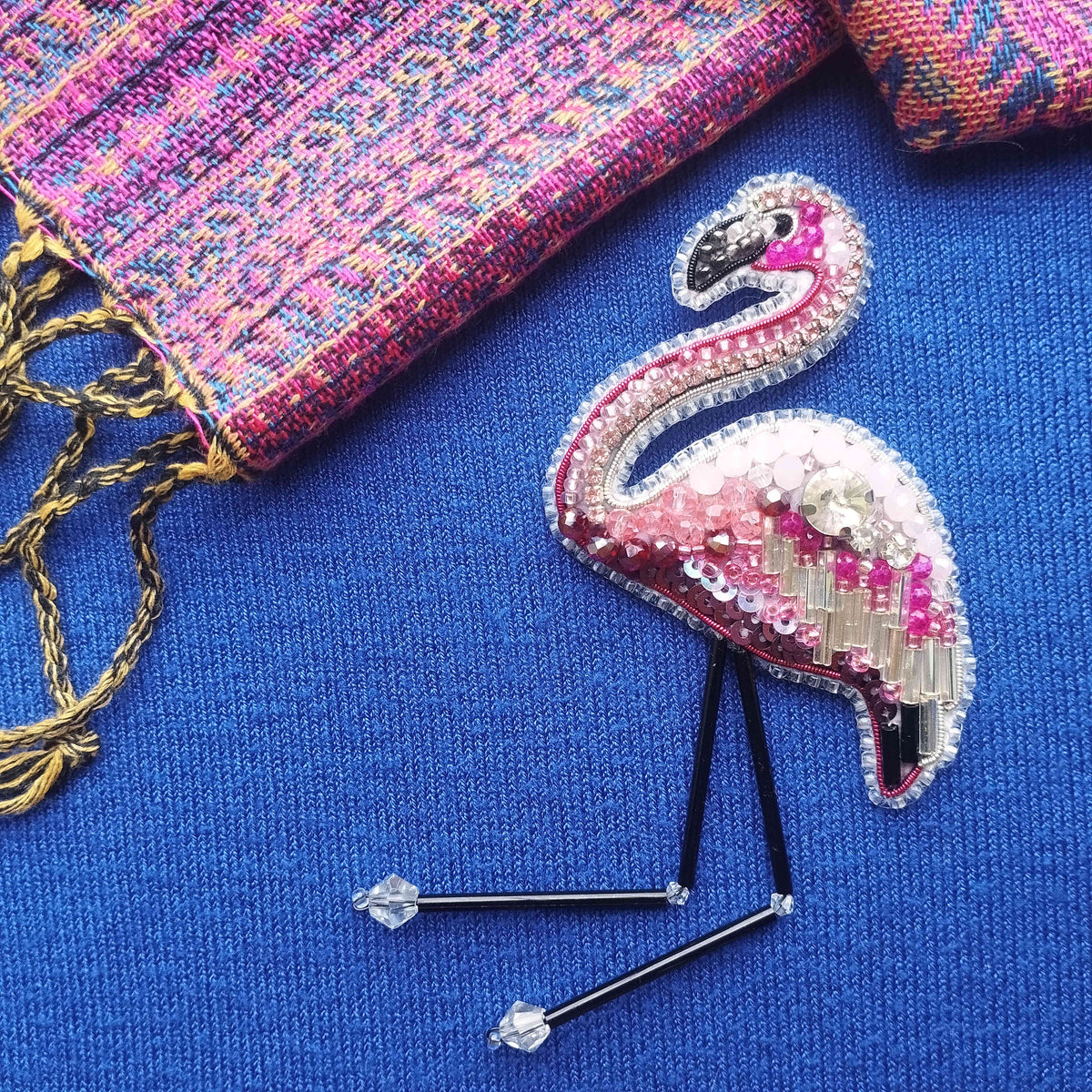 Flamingo Embroidery Beaded Brooch Kit
