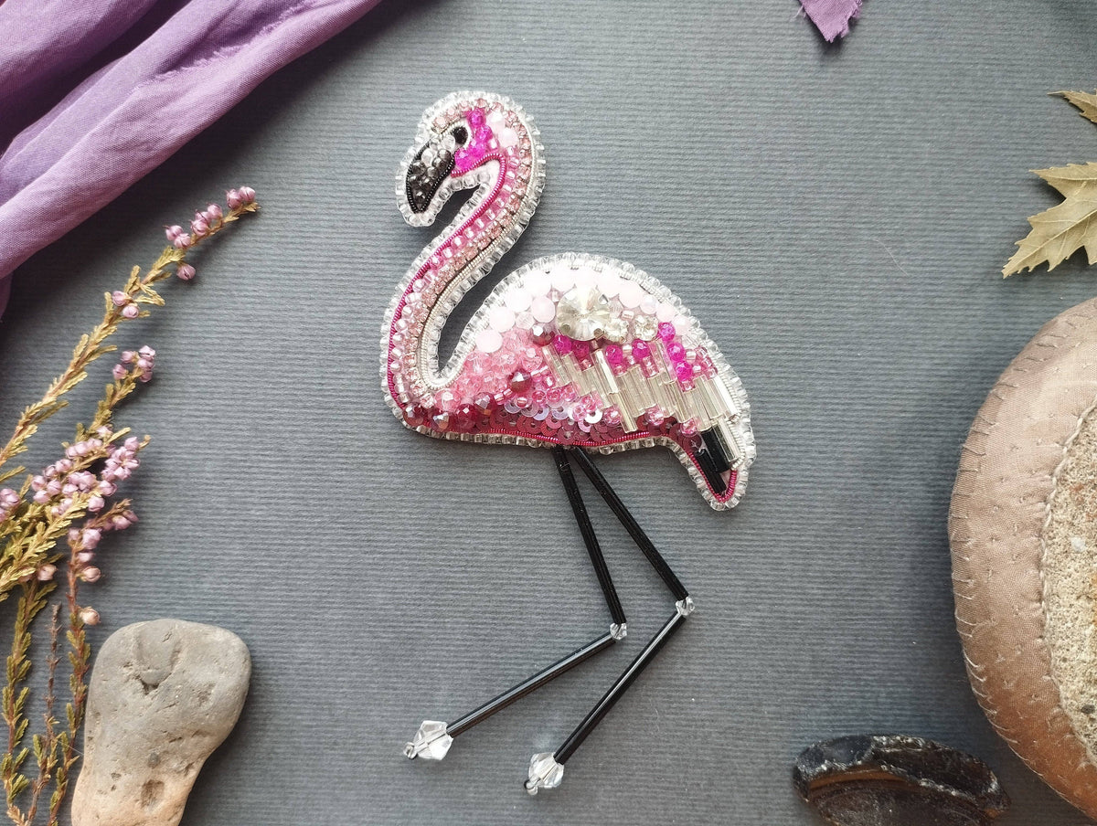 Flamingo Embroidery Beaded Brooch Kit