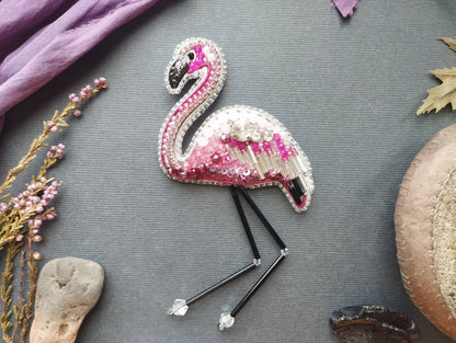 Flamingo Embroidery Beaded Brooch Kit