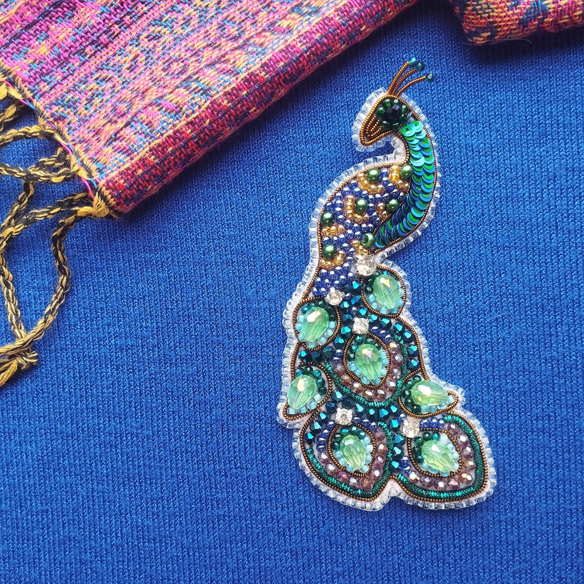 Peacock Profile Embroidery Beaded Brooch Kit