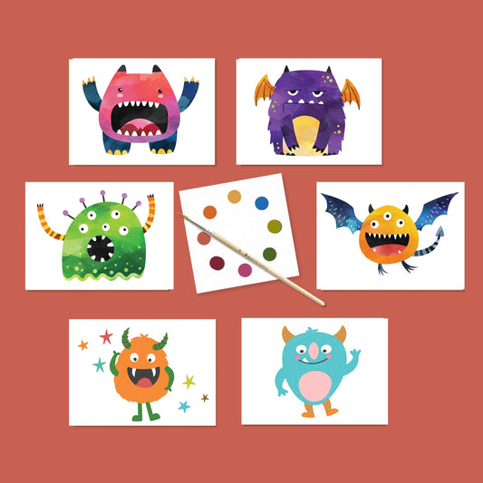 Kids Watercolor Postcards - Friendly Monsters