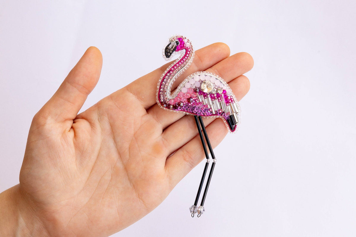 Flamingo Embroidery Beaded Brooch Kit