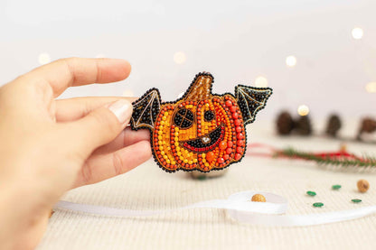 Halloween DIY Beaded Brooch Kit: Flying Pumpkin