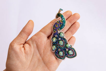 Peacock Profile Embroidery Beaded Brooch Kit