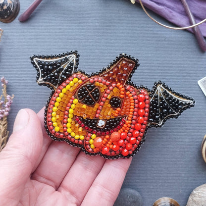 Halloween DIY Beaded Brooch Kit: Flying Pumpkin